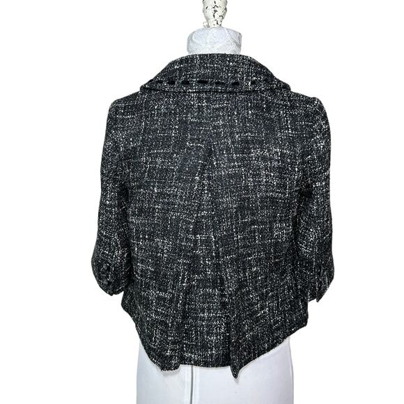 Guess Tweed Cropped Blazer Snap Pockets Black and White Women XS NWT - Picture 3 of 11